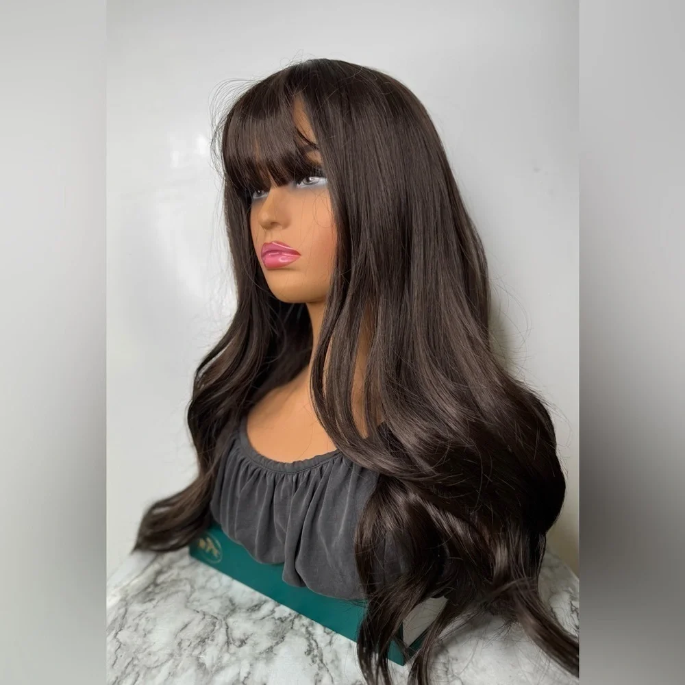 20 Inch Wig  Brown Loose Wavy Wig With Bangs | Ultra Natural Look |